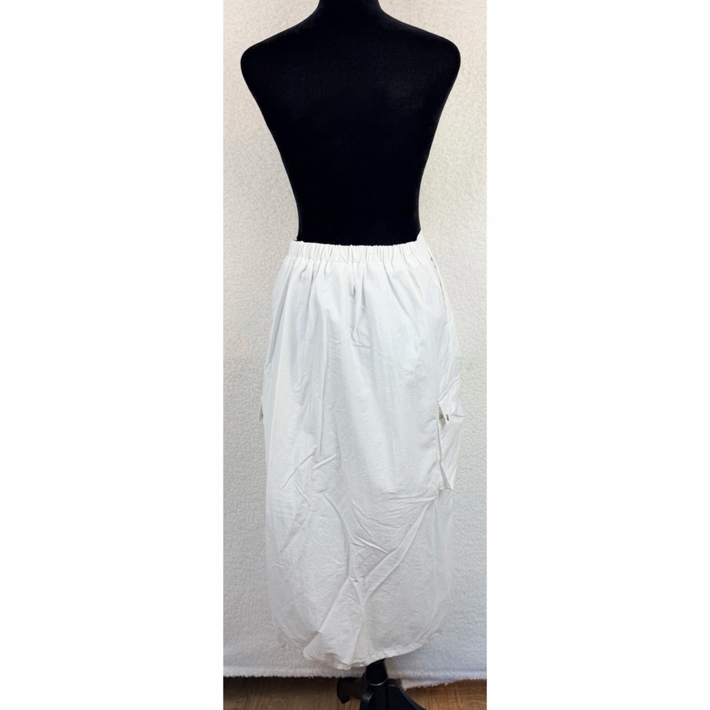 FM2050 • White Cargo Style High-Waisted Maxi Skirt with Drawstring Hem, S - Picture 9 of 14